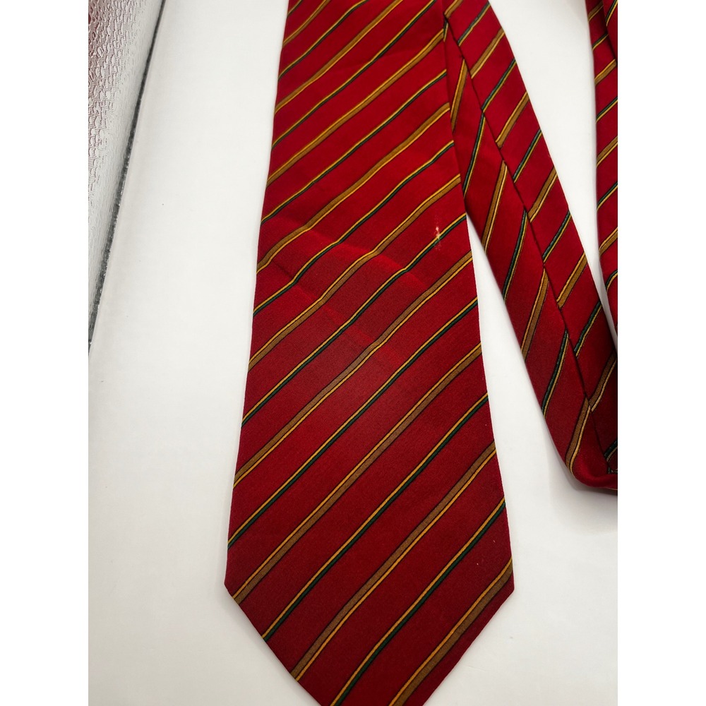 Burrelli‎ Red Stripe 100%Silk Skinny Tie Mens Necktie Made in Italy Gold Accent - Picture 2 of 5